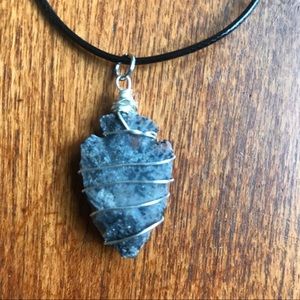 Arrowhead silver wire wrap necklace black cord